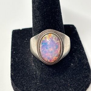 Sterling Silver Opal Inlay Ring – Size 7 – Vintage Southwest Style